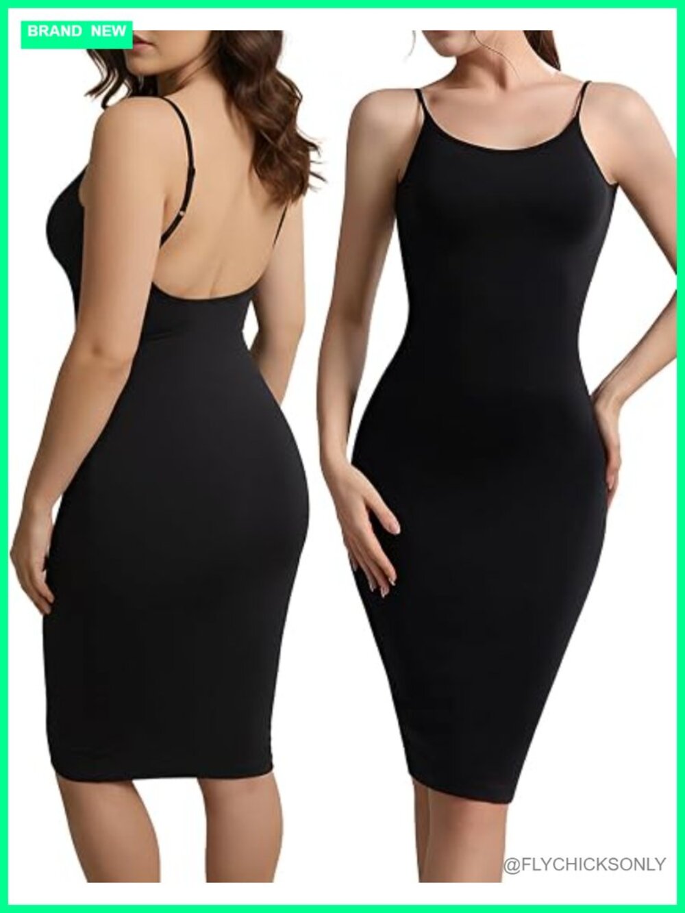 Backless Shapewear Slip Dress, Tummy Control Bodycon Midi Cocktail Dress, Cami